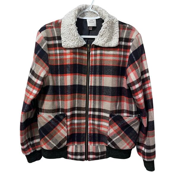Knox Rose Women's Plaid Zip-Front Bomber Jacket Sherpa Collar Small - Picture 2 of 8
